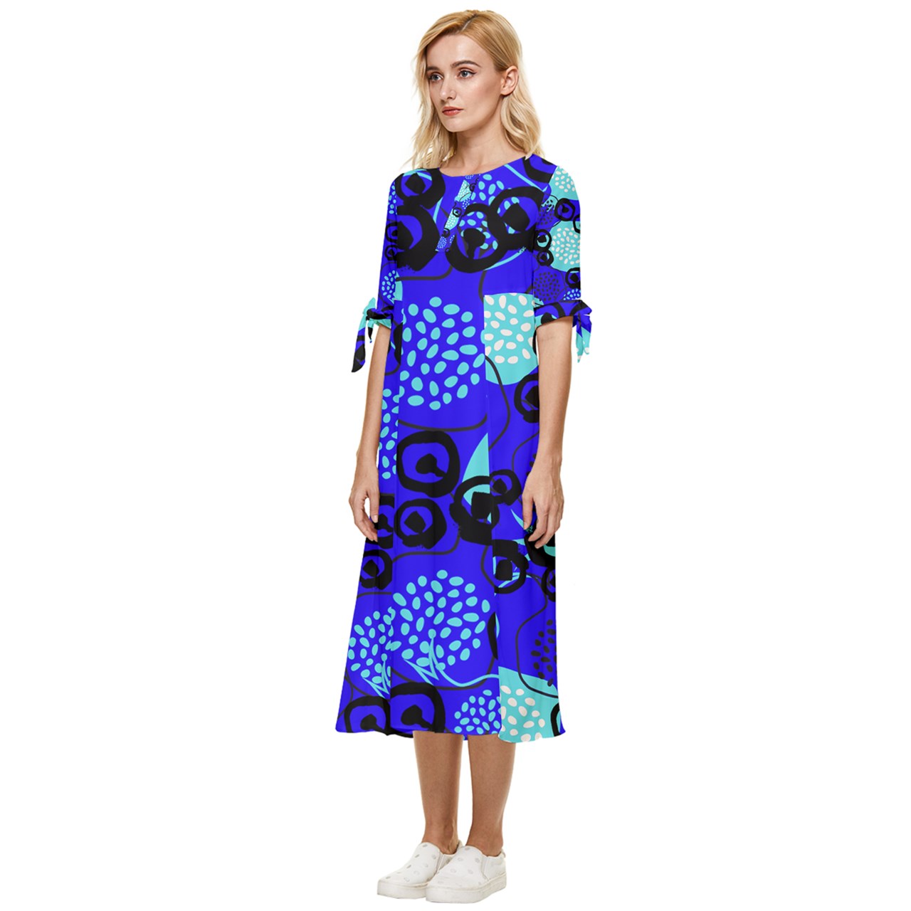 Mayi Transperant dress pattern Bow Sleeve Chiffon Midi Dress