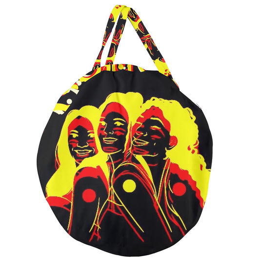 Sis Have you Heard Large Round Canvas Bag by Koori Threads