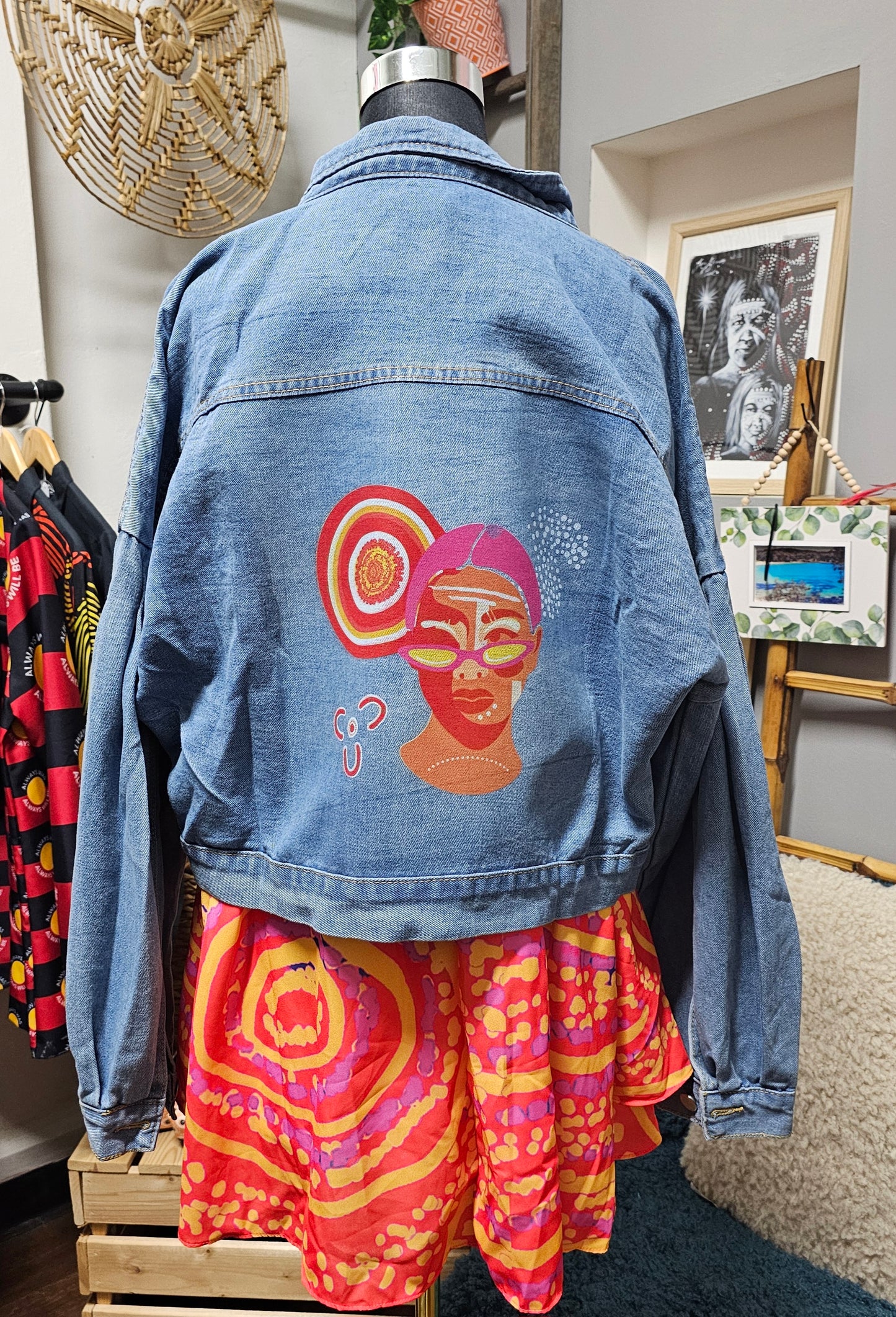 Keep the Fire Burning Upcycled Denim Jacket by Koori Threads