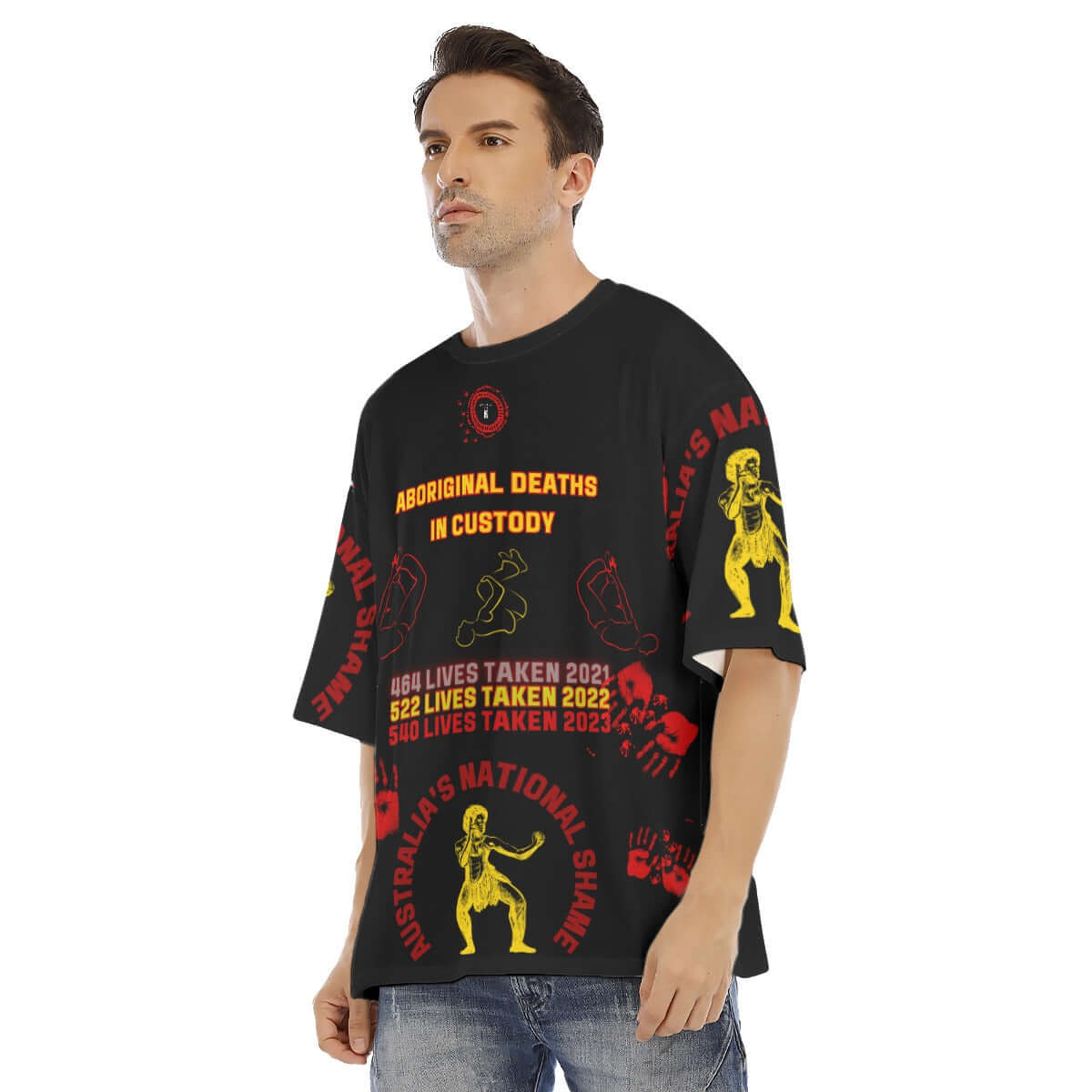 Aboriginal Deaths in Custody Drop Shoulder T-Shirt By Koori Threads