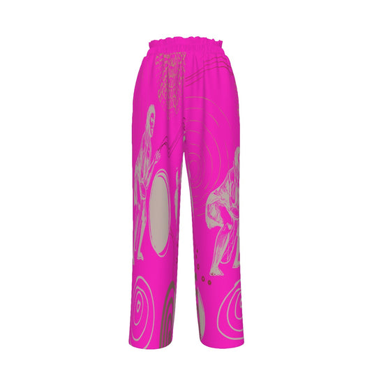 Hot Pink Warriors Dreaming Women's Silky Feel Wide-Leg Pants