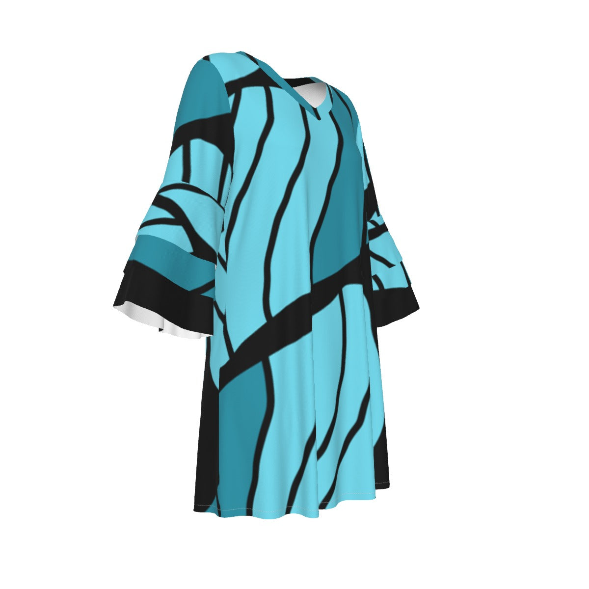 Resilience Ruffle Sleeve Dress By Koori Threads in Aqua Blue