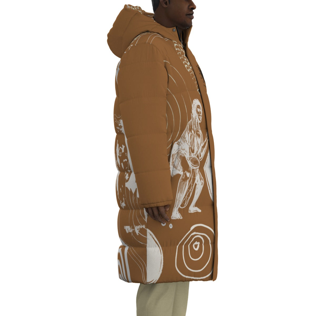 Our Warriors Long Ochre Puffer Jacket by Koori Threads