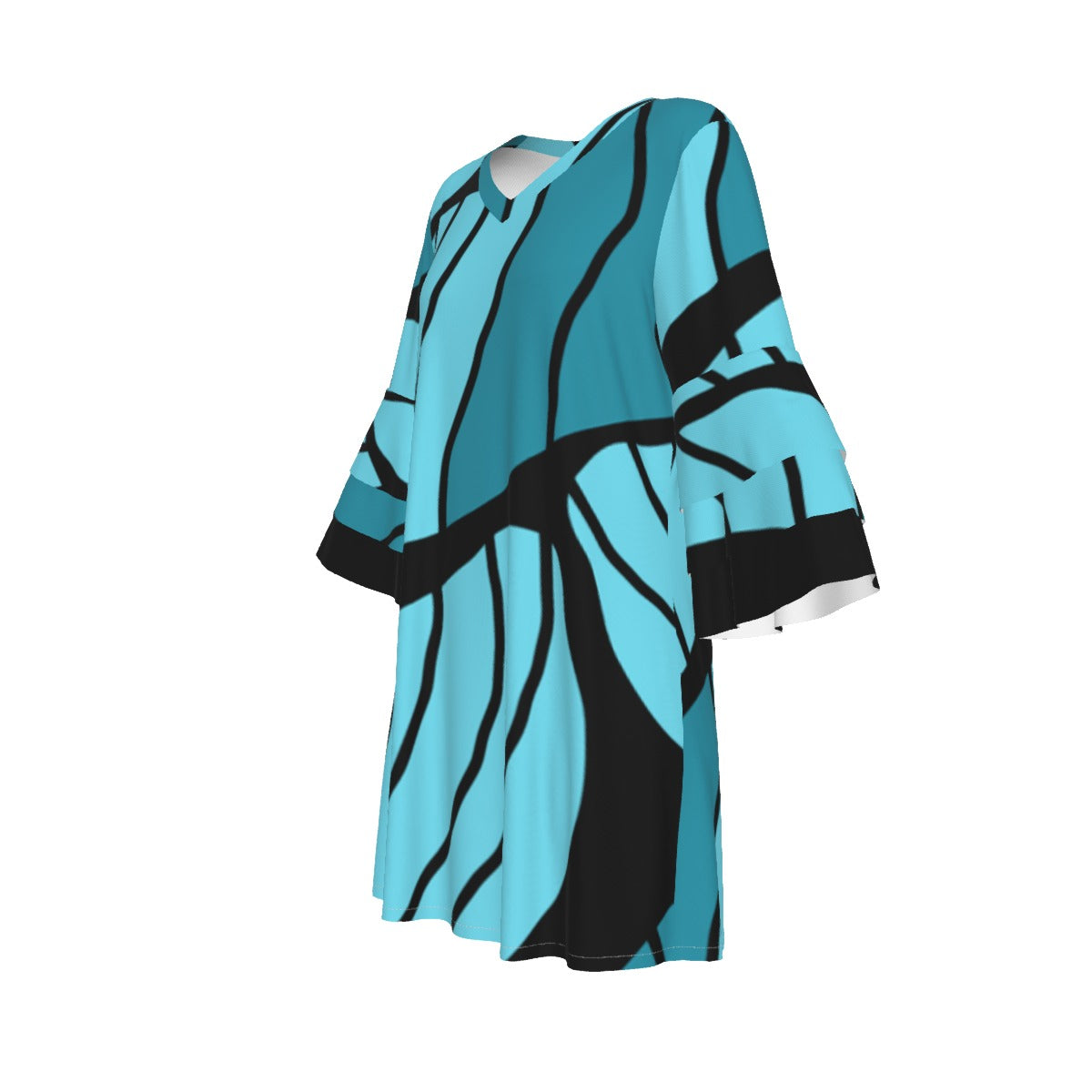 Resilience Ruffle Sleeve Dress By Koori Threads in Aqua Blue